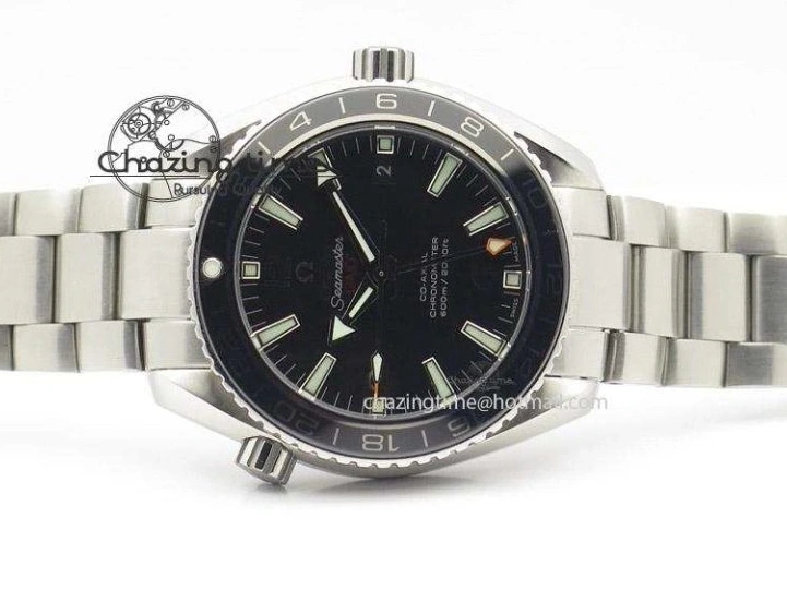 0119 Planet Ocean GMT 42mm V6F Best Edition Black Dial Silver Markers On SS Bracelet A Casual 8273